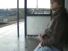 Hunk masturbating in bus station