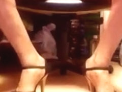 Spicy 6 inch Black&Tan Two-tone Opentoe Stilettos & upskirt