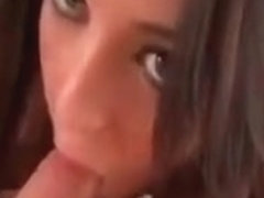 Cute face brunette girl sucks cock