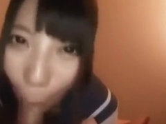 Haruka in her stockings gives asian blowjob