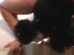 Saggy dog eats her dinner