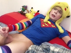 Twink plays with toys and jerks off