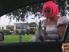 Cosplayer Natalie sucks like a pro inside the car while dude was driving