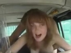 Hairy cunt British amateur fucks in fake taxi