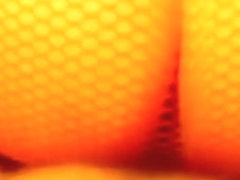 My bulky older wife in orange fishnets masturbating