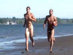 Island cousin playing naked catch