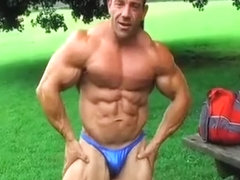 Muscle Stud Shows off in the park