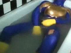 Raunchy Wetlook Bath 5: Blue Superhero Zentai