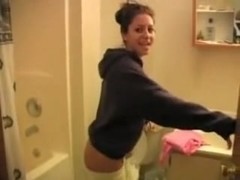 Young slut sucks old man in the bathroom