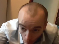 Guy getting sucked by good looking skinhead.