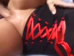 brunette with huge boobs shows it all