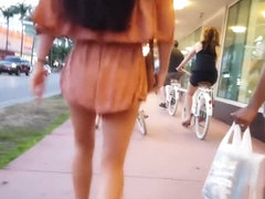 Candid voyeur hot in peach romper incredible legs