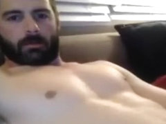 Hot bearded man shoots a huge load on Cam
