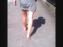 Candid skirt bare legs