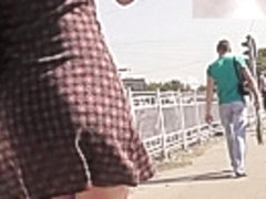 Upskirt straps filmed outdoors