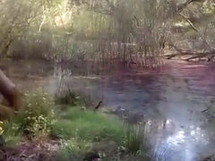 Wank and cum in woods naked