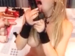 Busty Slutty Blonde Milf Sucking Dildo