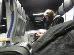 Dude takes his cock out in train and plays