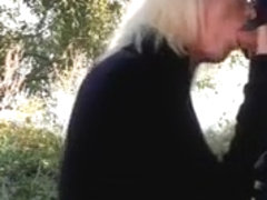 Slutty blonde sucks her boyfriends hard dick.