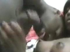 Two afro teen sluts eating and fucking their coeds hard cock