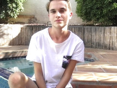 Cute twink Cody Wilson jerks off by the pool