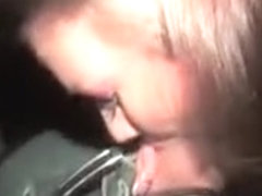 Teen slut sucking hard phallus in car