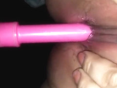 Chubby ebony slut is having morning fun with this pink dildo