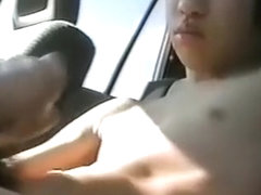 Japanese Twink jerks off in a car