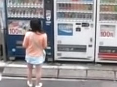 Thirsty angelic Asian gal getting pulled into sharking affair in the street