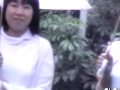 Two sexy nurses having sharking experience during very rainy day