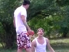 Great group sex video with twinkie guys banging outdoor