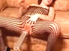 Real Homemade video with sexy redhead in fishnet and high heels