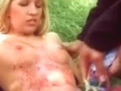 Blonde hoe is on the field while many