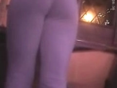 Spying on golden-haired waitress with hard constricted arse in leggings