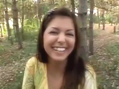 Cute Brunette Sucks Dick And Fucked In Public Woods