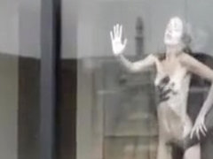 Skinny white lady fucked against glass window by BBC