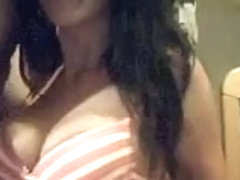 Slutty brunette gives blowjob on webcam