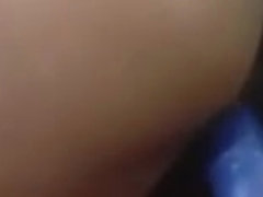 Chubby ebony with big tits pounds a hairy vagina