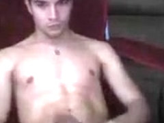 Really really hot guy with stubble wanking his big cock