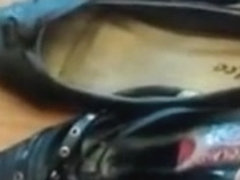 A huge cumshot for three shoes