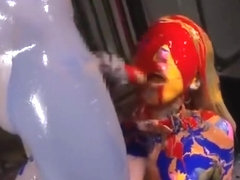 Girl fucked in multicolored paint