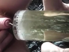 redhead glass piss, glass piss and cum
