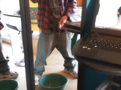 Piss (& foreskin play) in front two mirrors #8