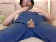 Chubby Worker in Blue Overalls Gear Play