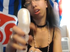 POV Handjob on Thick White Dildo