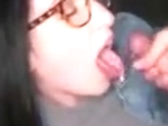 Great ass and hot glasses sex in a van