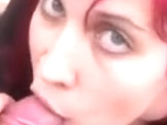 POV amateur video of redhead girl giving outdoor blowjob