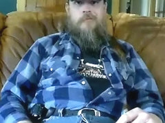 Bearded Biker Smoking and Jacking