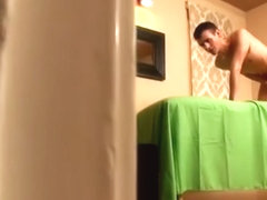 Gay masturbates before massage