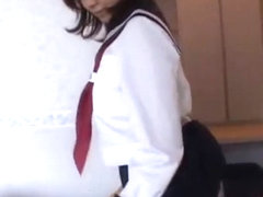 Japanese schoolgirl facesitting in purple satin panties